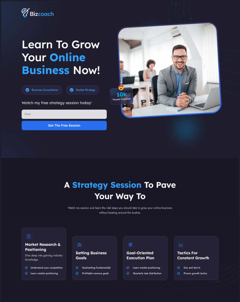 Business Coach Landing Gutenberg screenshot