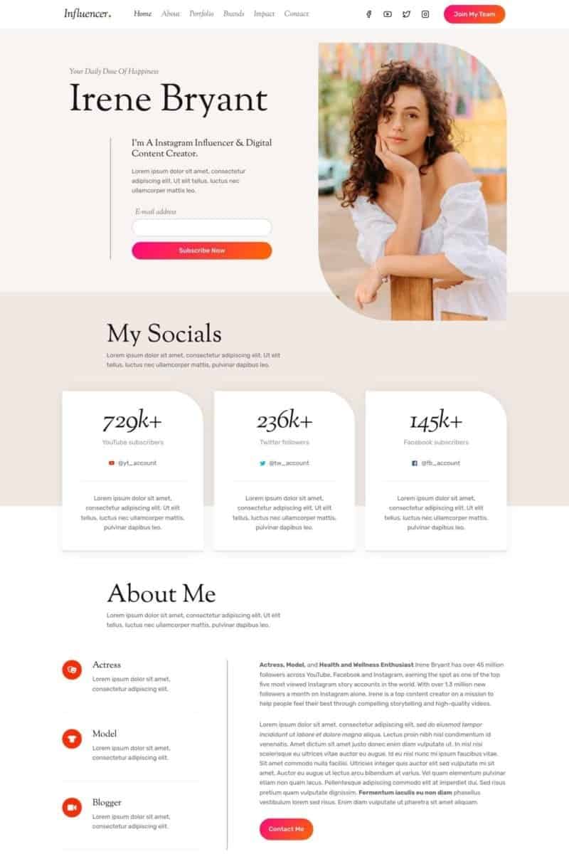 Influencer screenshot