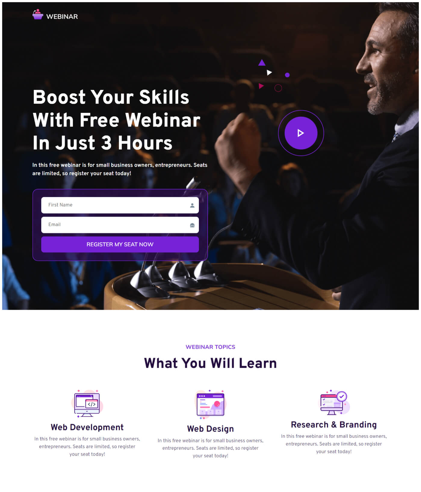 Webinar Landing Funnel screenshot